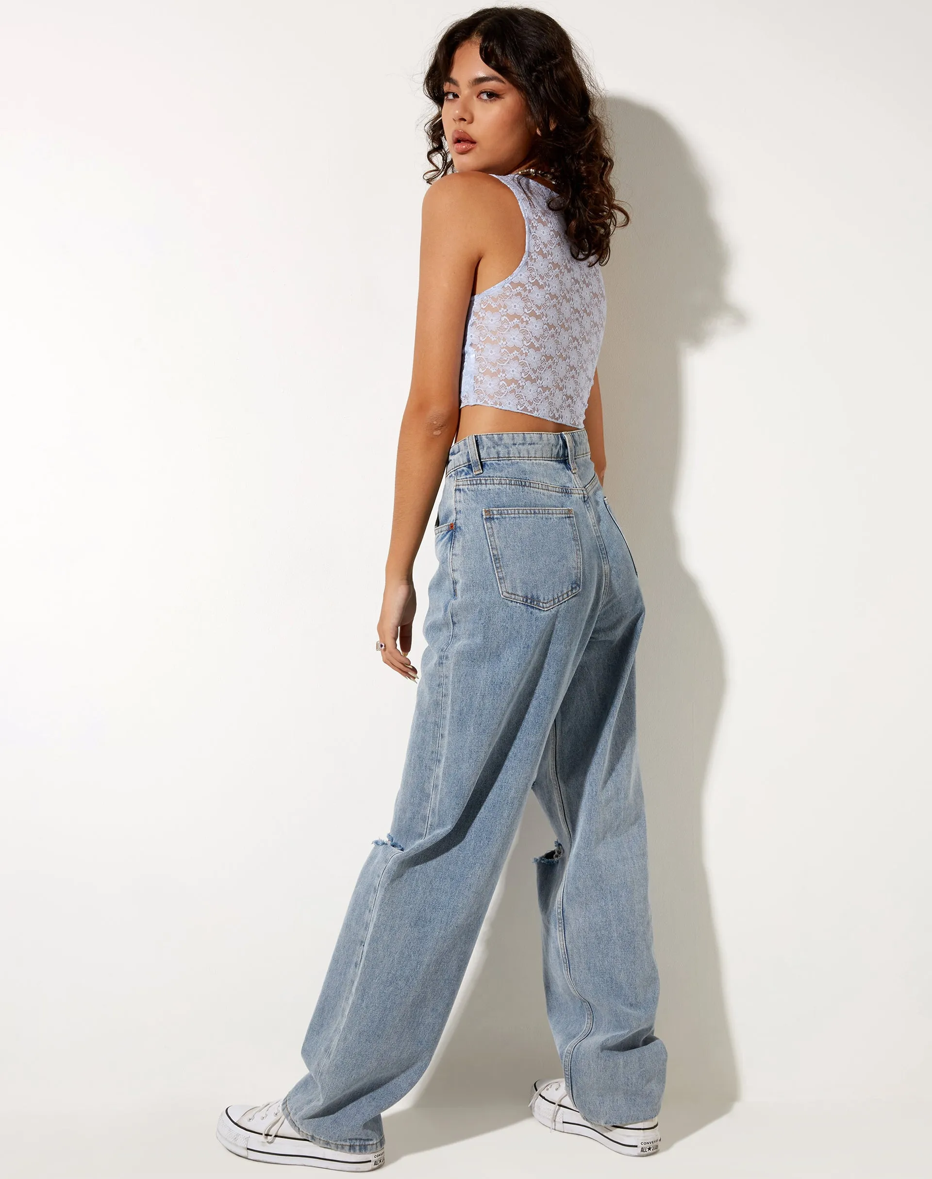 Tiati Crop Top in Lace Powder Blue