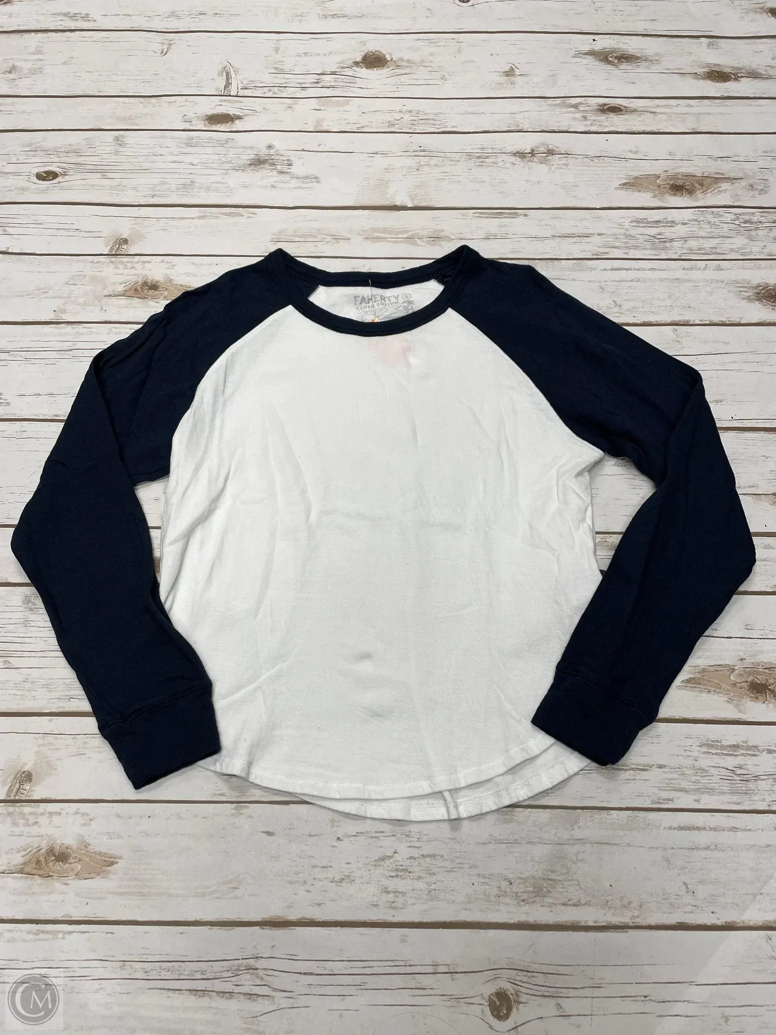 Top Long Sleeve By Faherty In Blue & White, Size: S