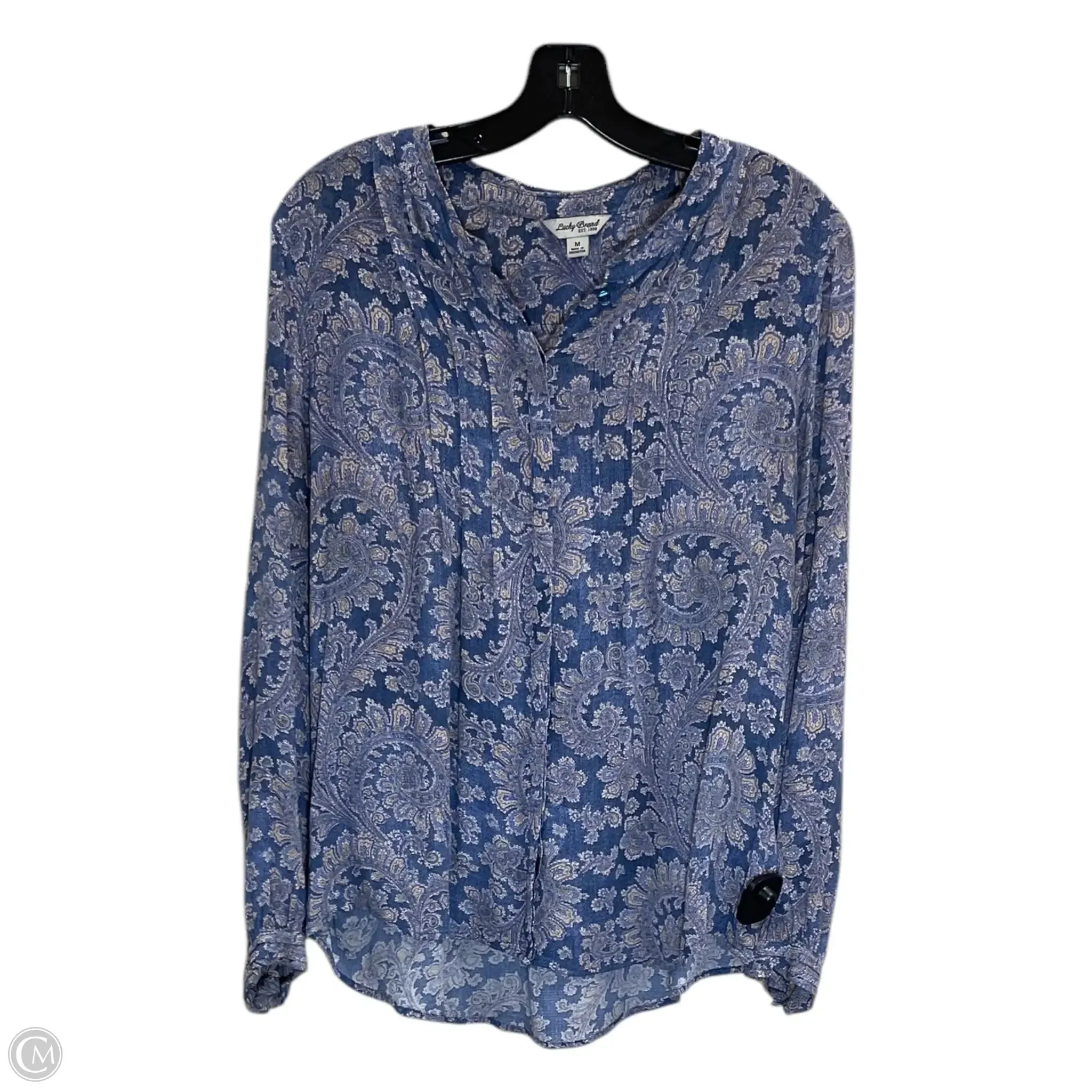 Top Long Sleeve By Lucky Brand In Blue & Yellow, Size: M