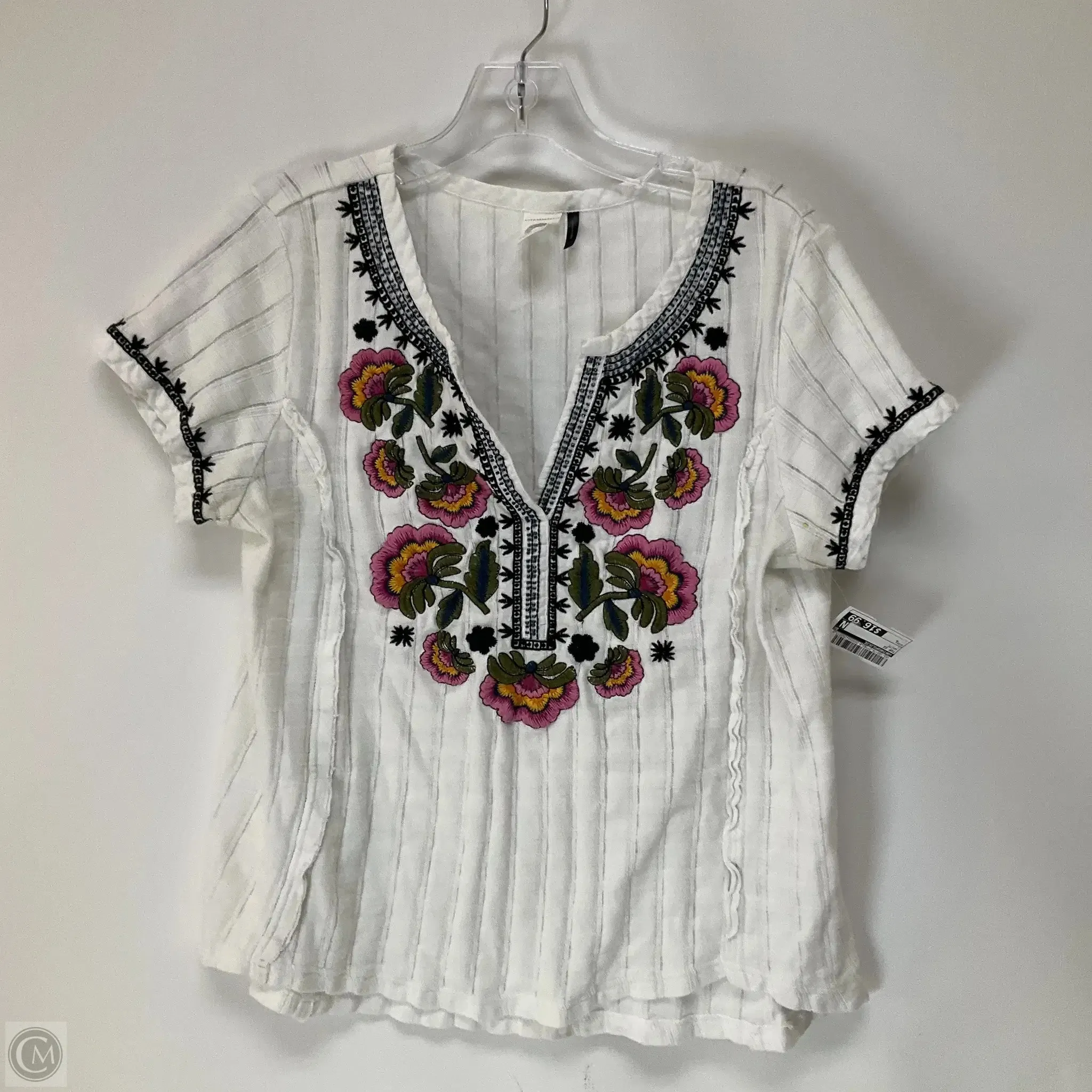 Top Short Sleeve By Anthropologie In White, Size: L