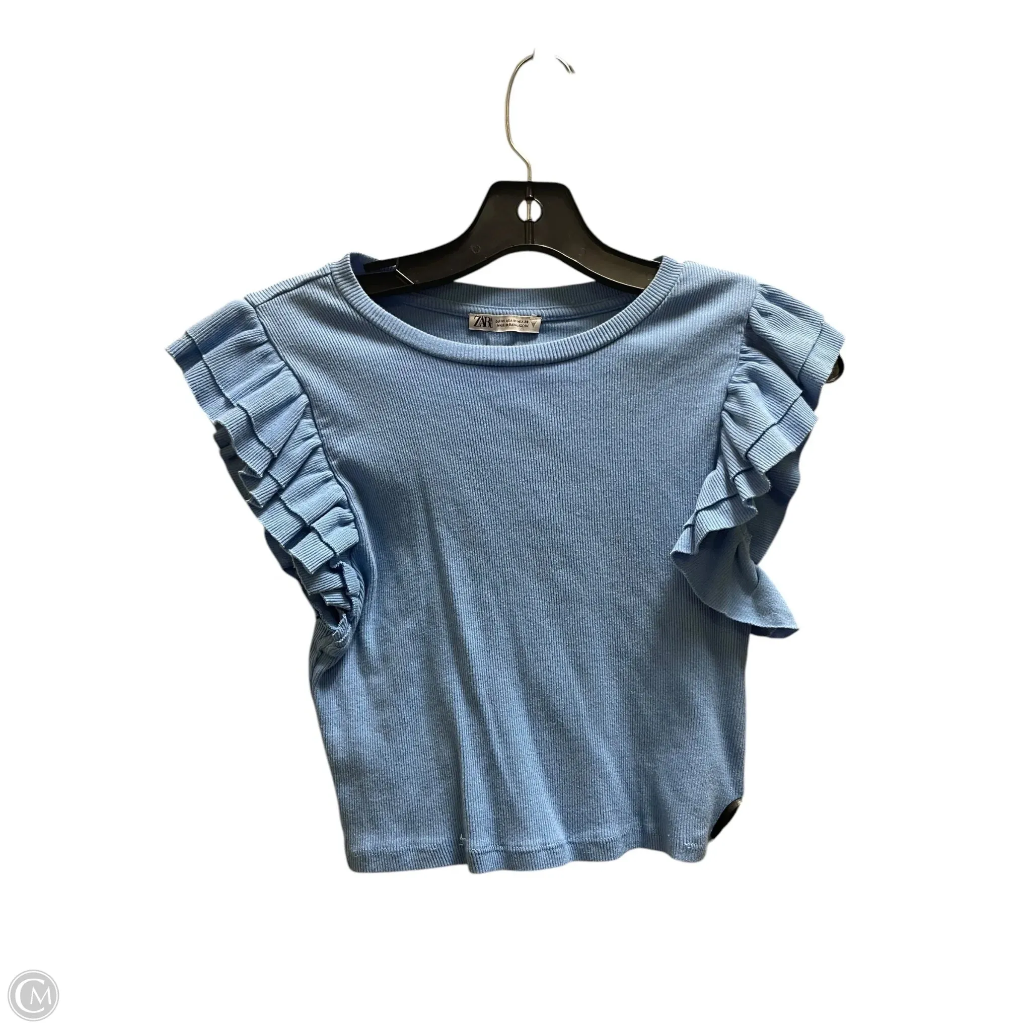 Top Short Sleeve By Zara In Blue, Size: M