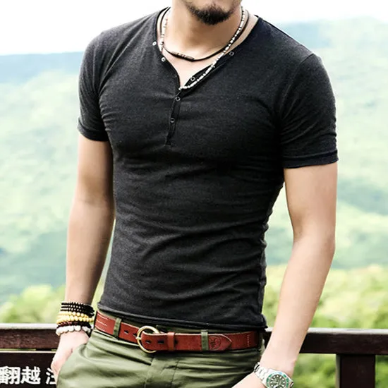 Tops Tees Short Sleeve t-shirt  men's brand fashion Slim Fit sexy V neck T shirt men 2018 New Mens Summer hot sale
