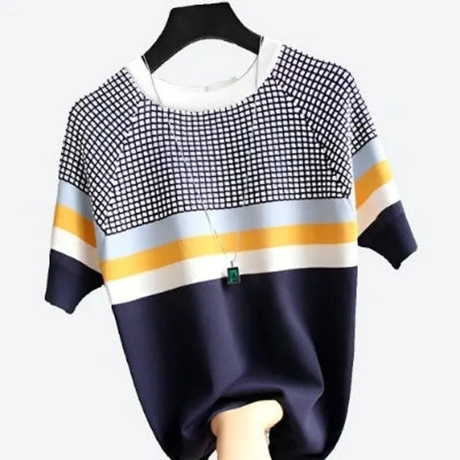Trendy Colour Block Short Sleeve Tops