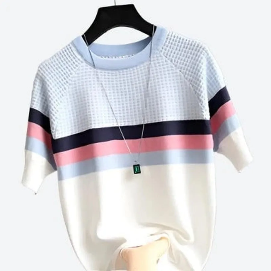 Trendy Colour Block Short Sleeve Tops