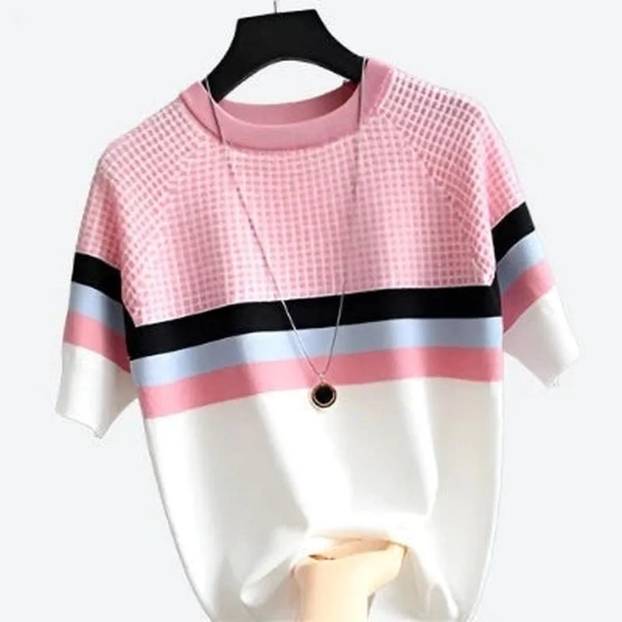 Trendy Colour Block Short Sleeve Tops