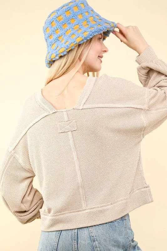 Two Tone Otto Ribbed Oversized Top