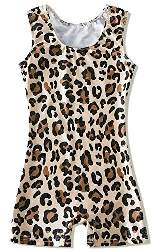 uideazone Toddlers Girls Gymnastics Dance Leotards-One-piece Sparkle Bodysuit Athletic Swimwear Clothes Leopard