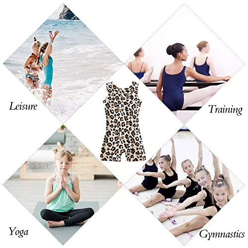 uideazone Toddlers Girls Gymnastics Dance Leotards-One-piece Sparkle Bodysuit Athletic Swimwear Clothes Leopard