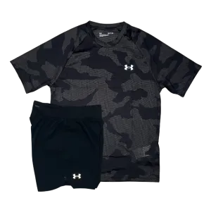 Under Armour Tech Velocity Jacquard Camo T-Shirt and Speedpocket 7 Inch Shorts Set - Black/Black