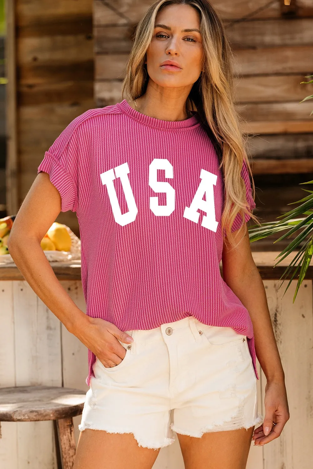 USA Round Neck Short Sleeve Top