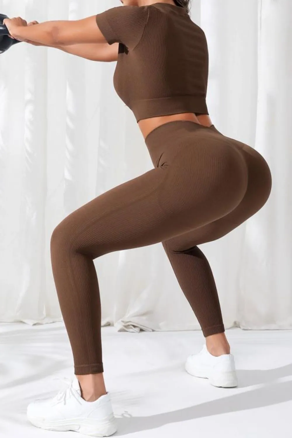 V-Neck Crop Top and High Waistband Active Leggings