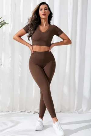 V-Neck Crop Top and High Waistband Active Leggings