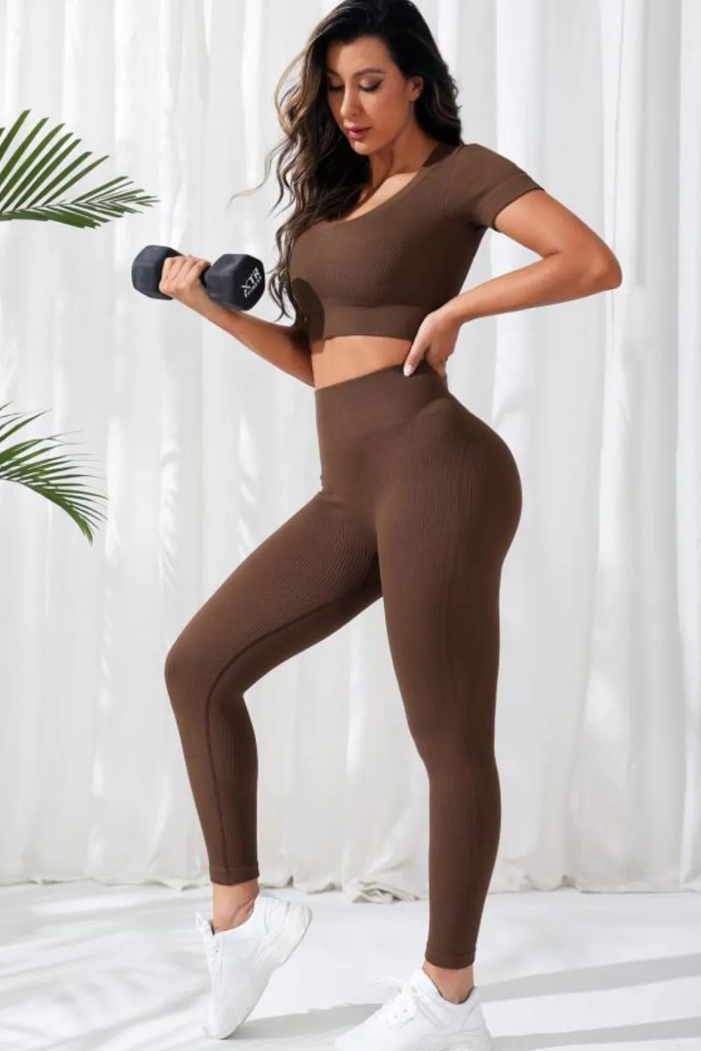 V-Neck Crop Top and High Waistband Active Leggings