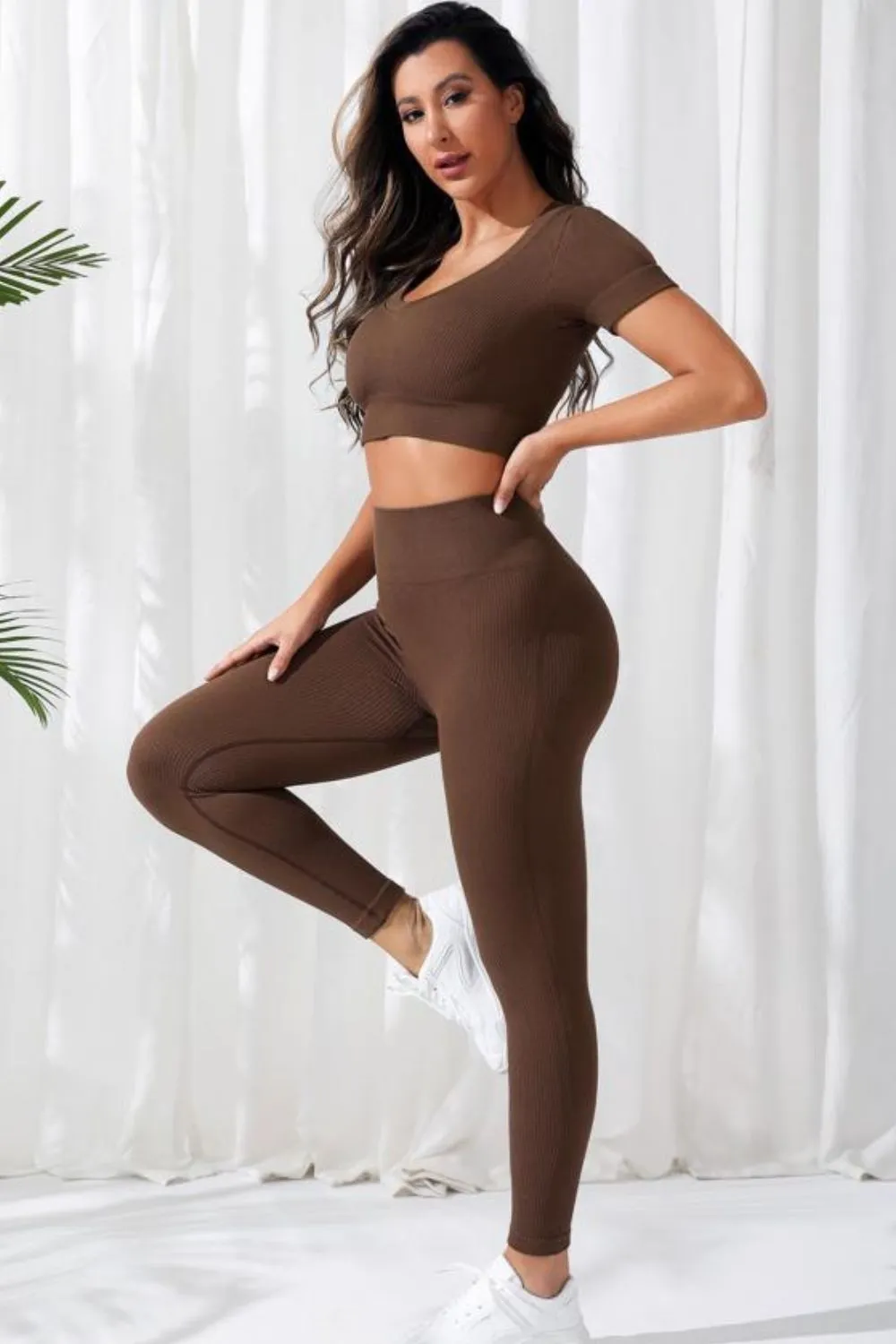 V-Neck Crop Top and High Waistband Active Leggings