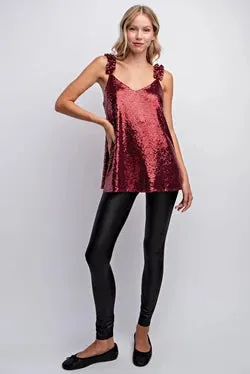 V Neck Ruffle Strap Sequin Holiday Tank