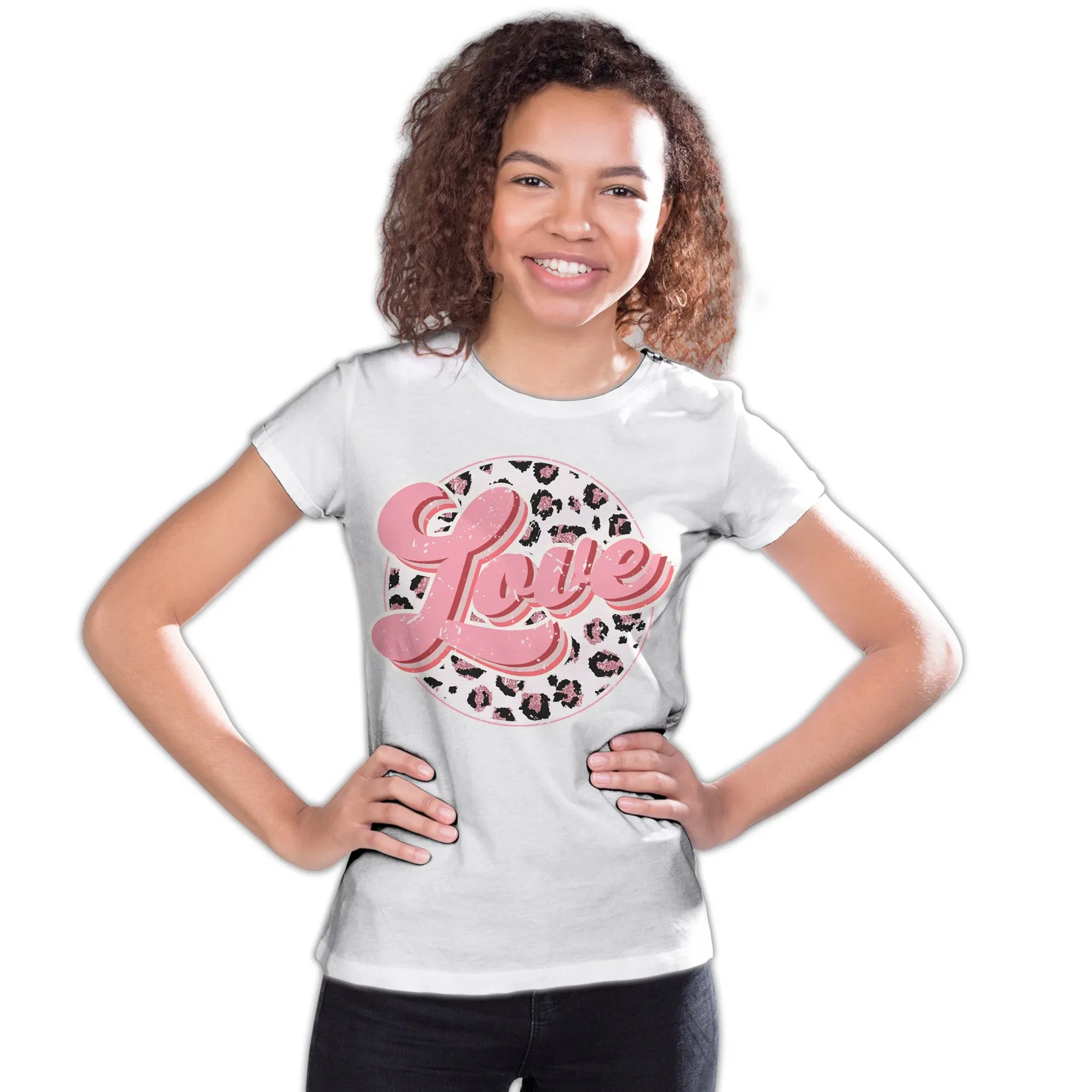 Valentine Retro Leopard Print Chic 70's Record Love Youth T-shirt