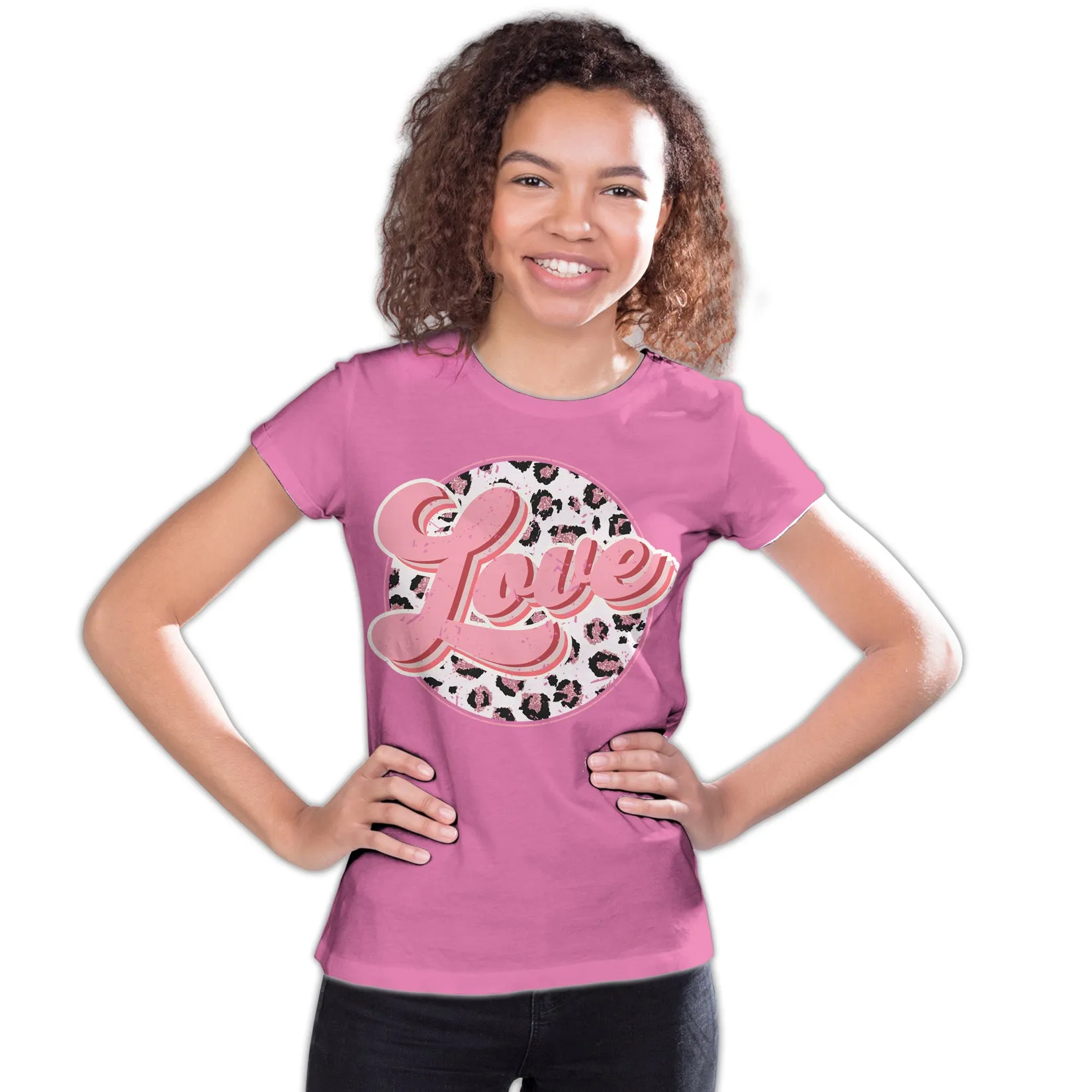 Valentine Retro Leopard Print Chic 70's Record Love Youth T-shirt