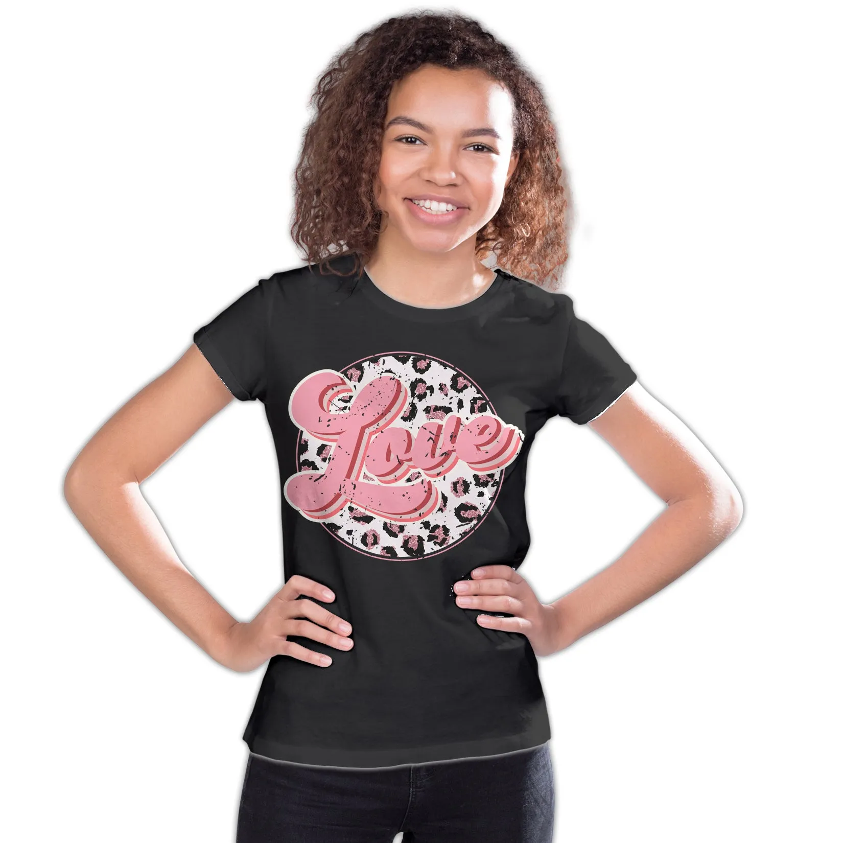 Valentine Retro Leopard Print Chic 70's Record Love Youth T-shirt