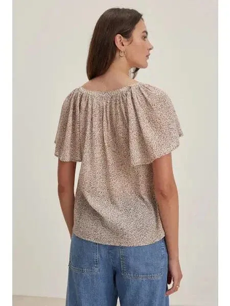 Velvet - Park Ruffle sleeve top in Blush