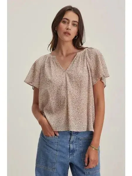 Velvet - Park Ruffle sleeve top in Blush