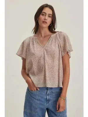 Velvet - Park Ruffle sleeve top in Blush