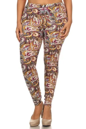 Vibrant Paisley Print Chic Plus Size Leggings