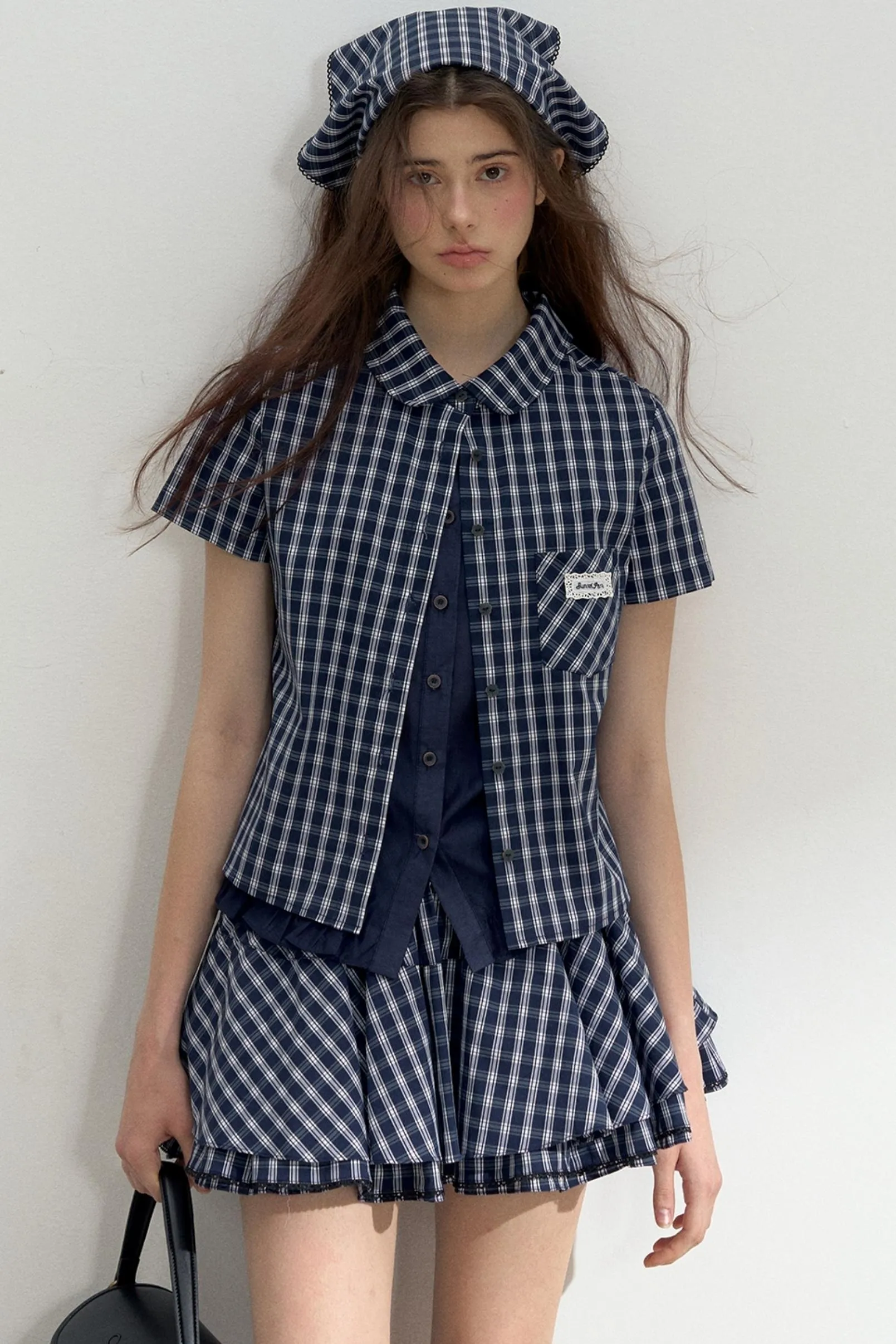 Vintage Blue Check Shirt & Layered Puffy Skirt Set-Up