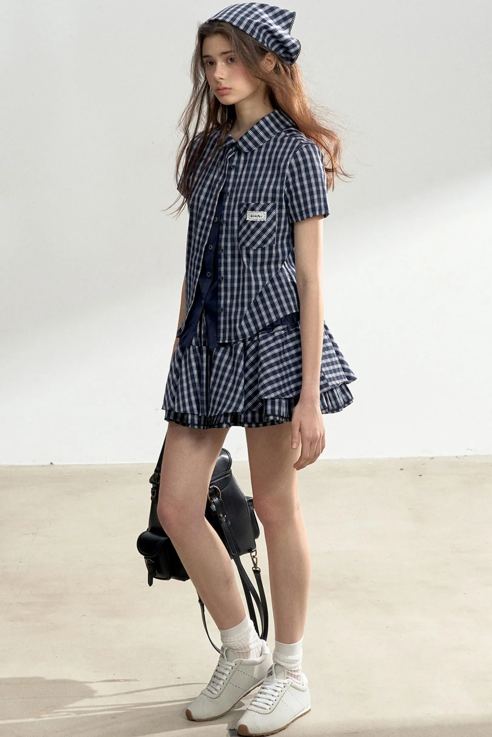 Vintage Blue Check Shirt & Layered Puffy Skirt Set-Up