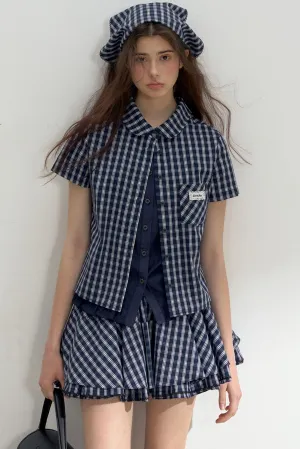 Vintage Blue Check Shirt & Layered Puffy Skirt Set-Up