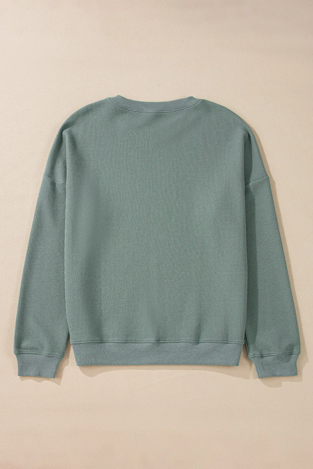 Waffle Knit Drop Shoulder V Neck Top