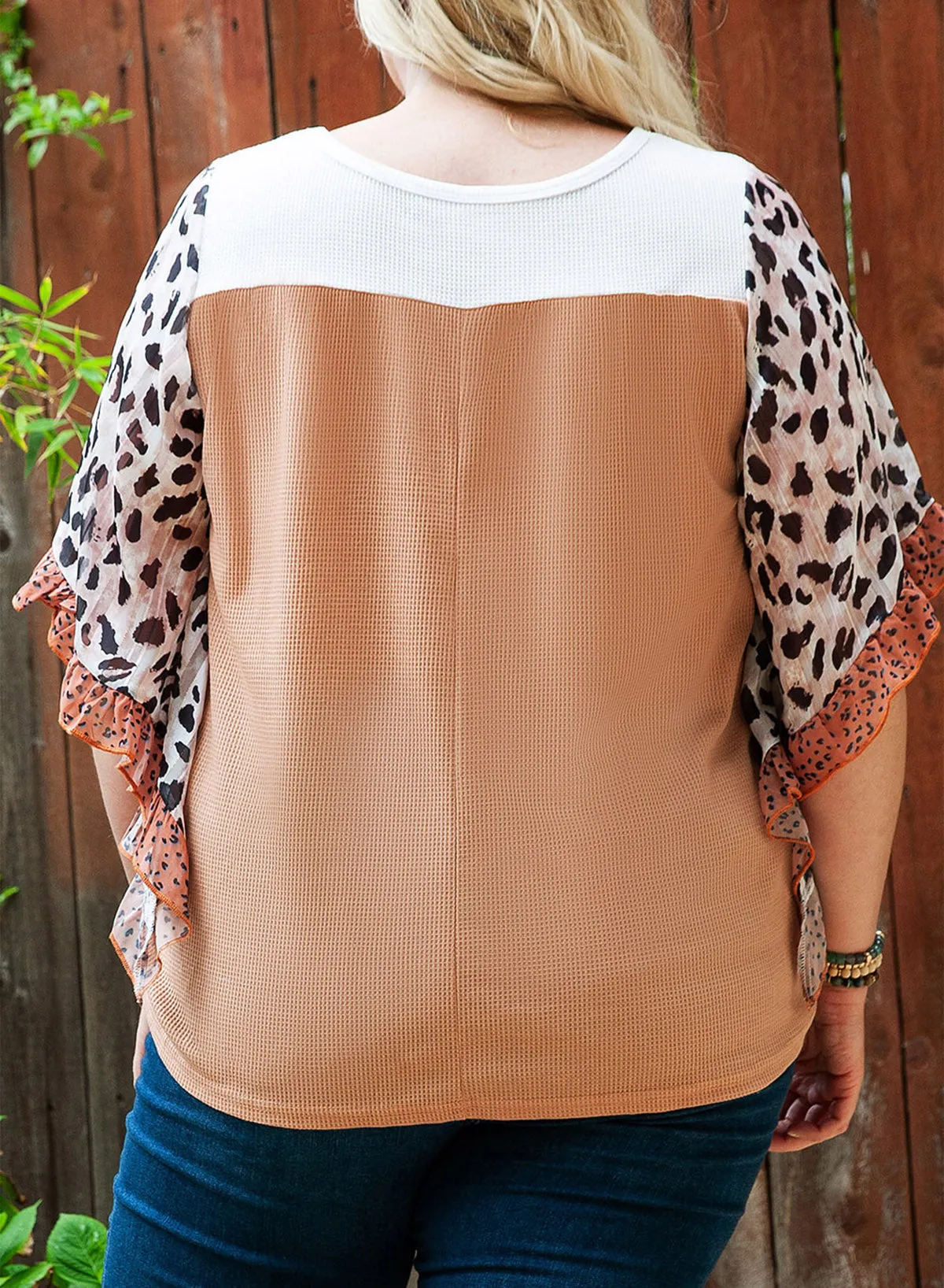 Waffle Knit Ruffle Plus Size Top