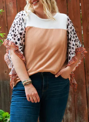 Waffle Knit Ruffle Plus Size Top