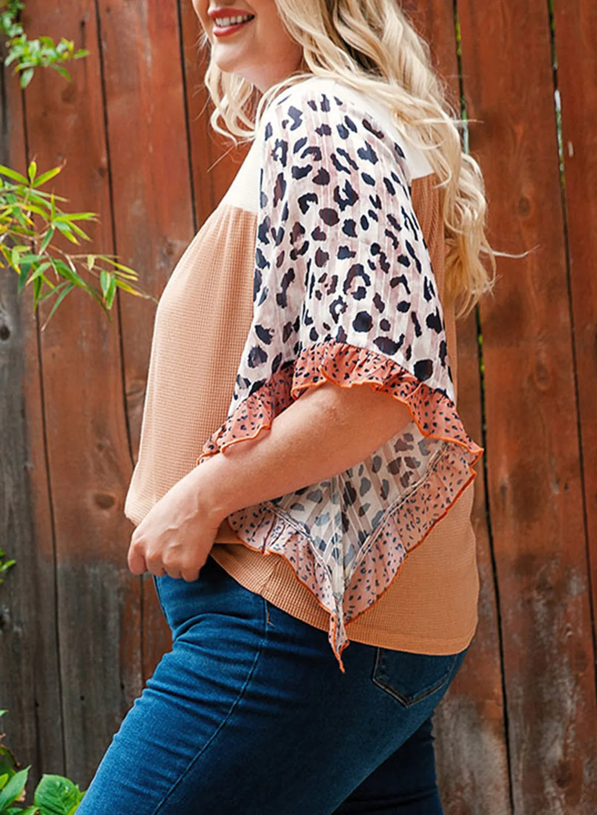 Waffle Knit Ruffle Plus Size Top