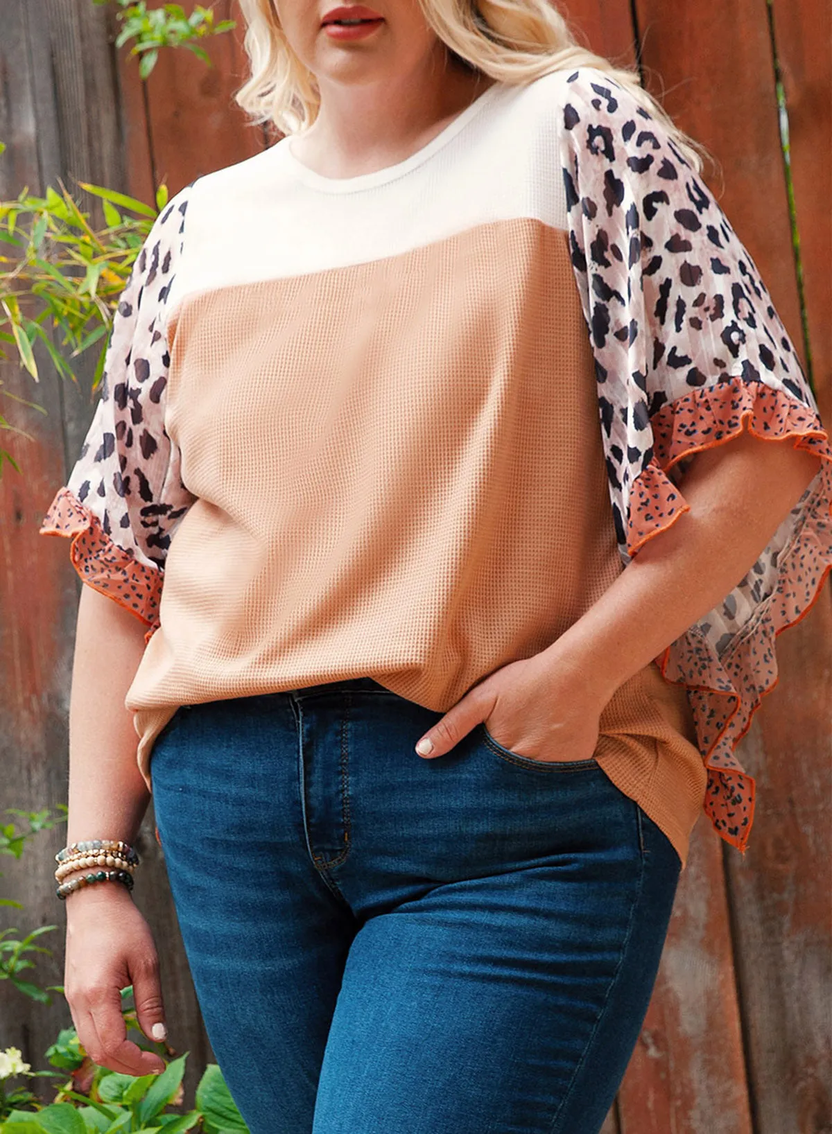 Waffle Knit Ruffle Plus Size Top