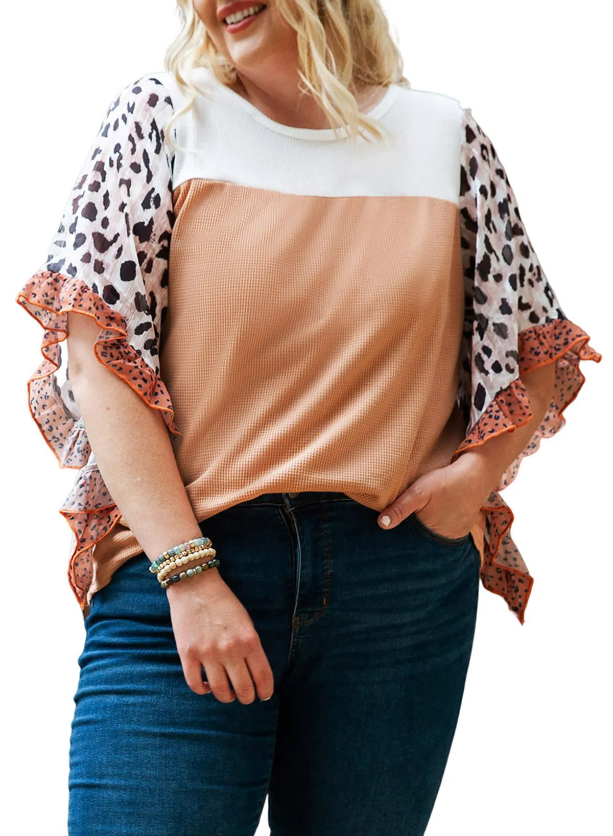 Waffle Knit Ruffle Plus Size Top