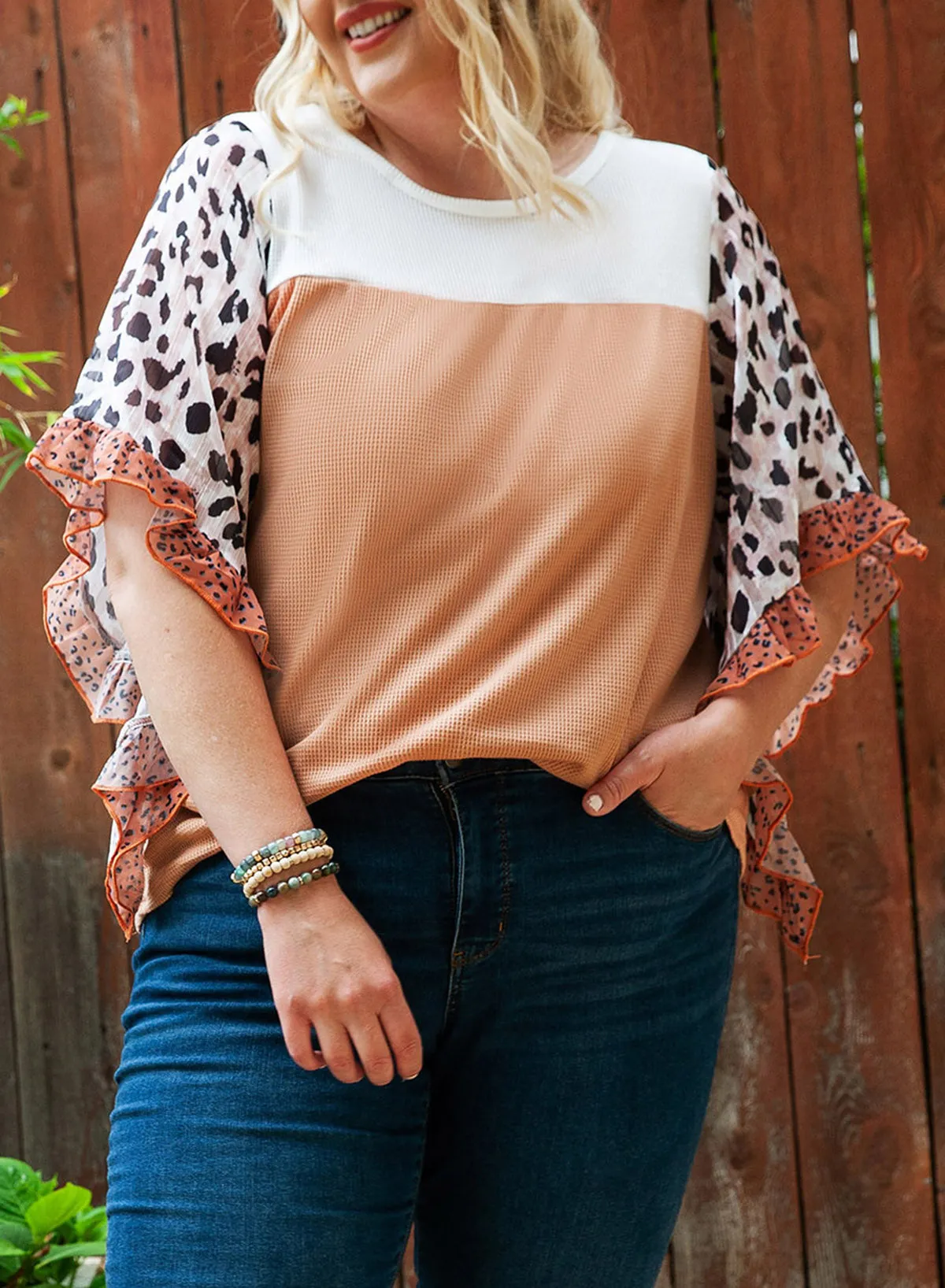 Waffle Knit Ruffle Plus Size Top
