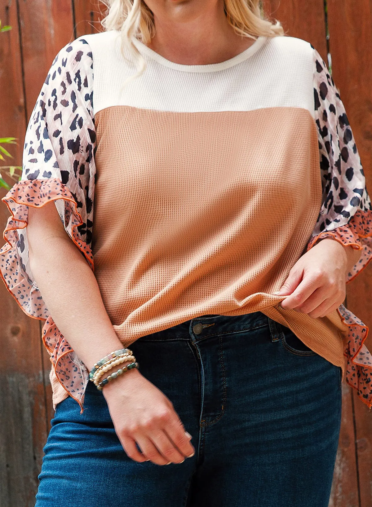 Waffle Knit Ruffle Plus Size Top