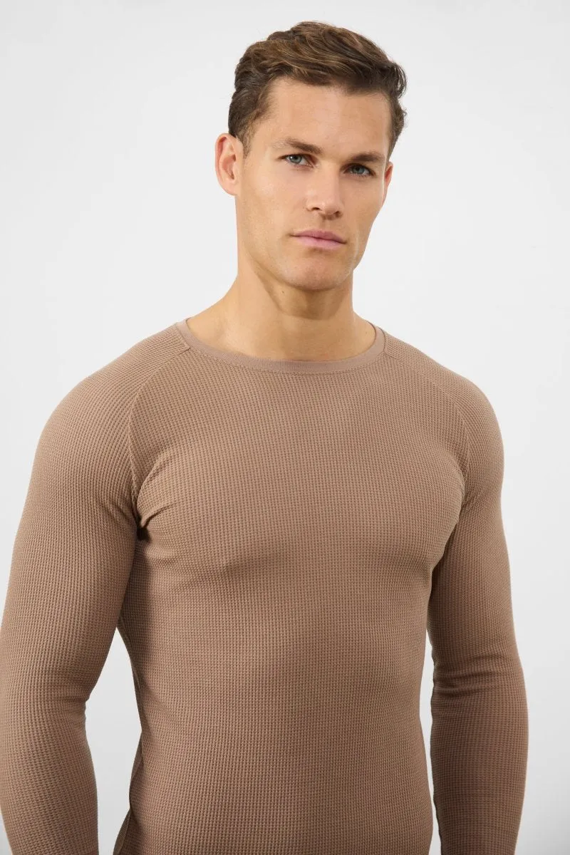 Waffle Textured T-Shirt in Dark Stone
