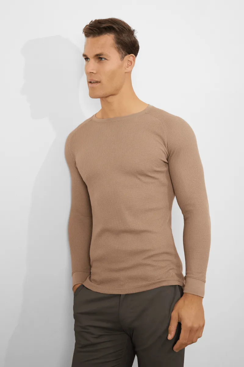 Waffle Textured T-Shirt in Dark Stone