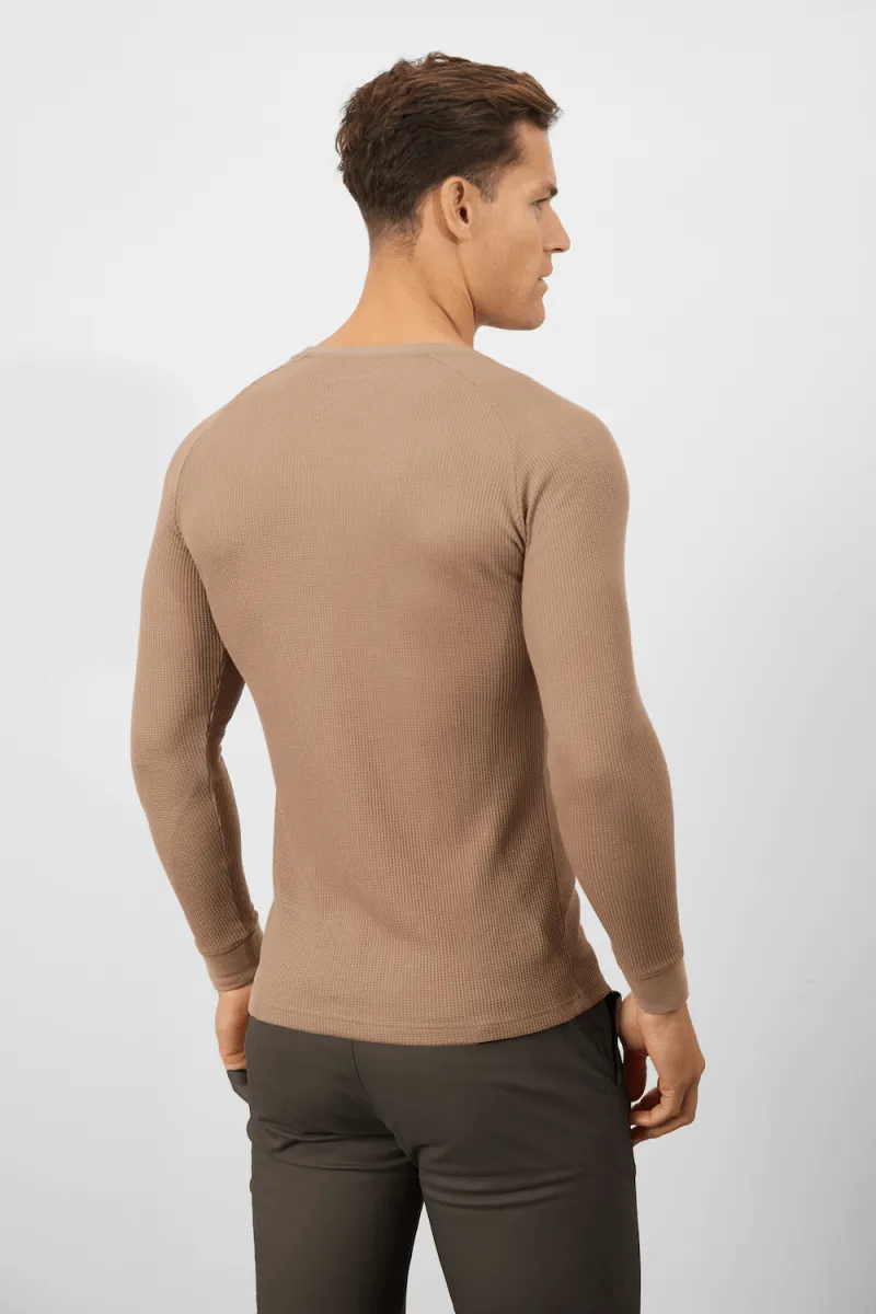 Waffle Textured T-Shirt in Dark Stone