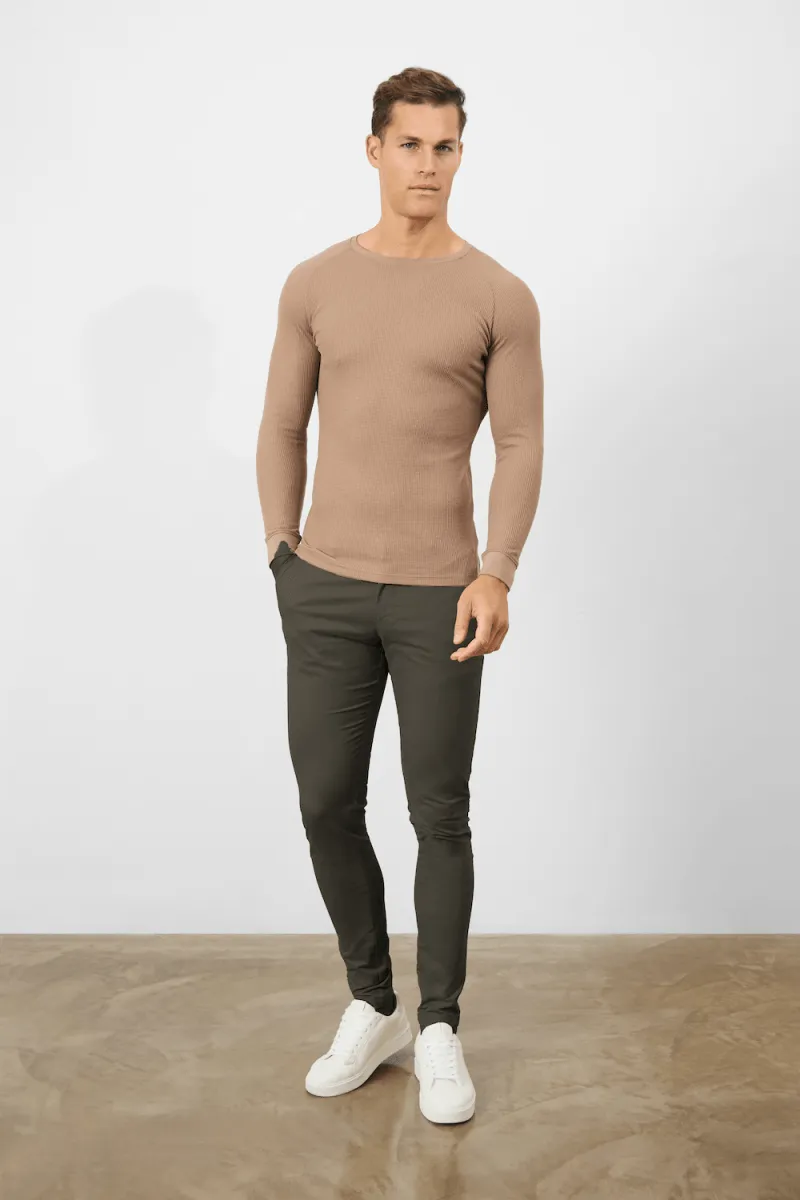 Waffle Textured T-Shirt in Dark Stone