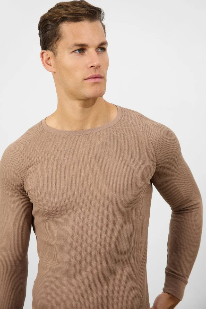 Waffle Textured T-Shirt in Dark Stone