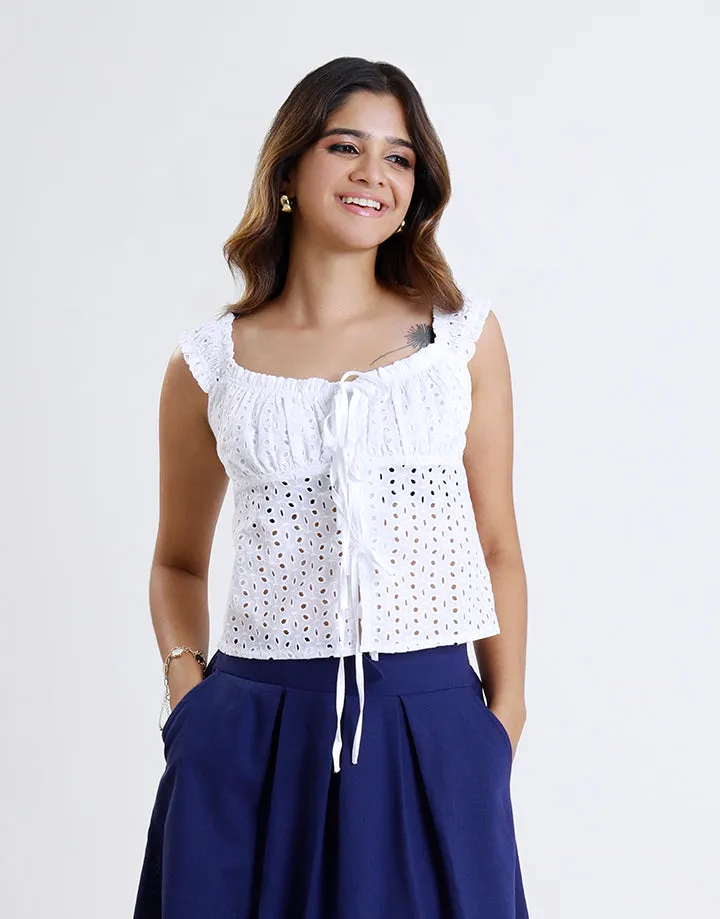 White Cut Lawn Crop Top