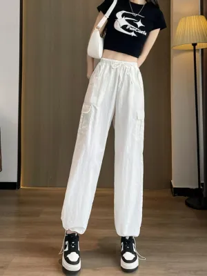 White Elastic Drawstring Cargo Pants