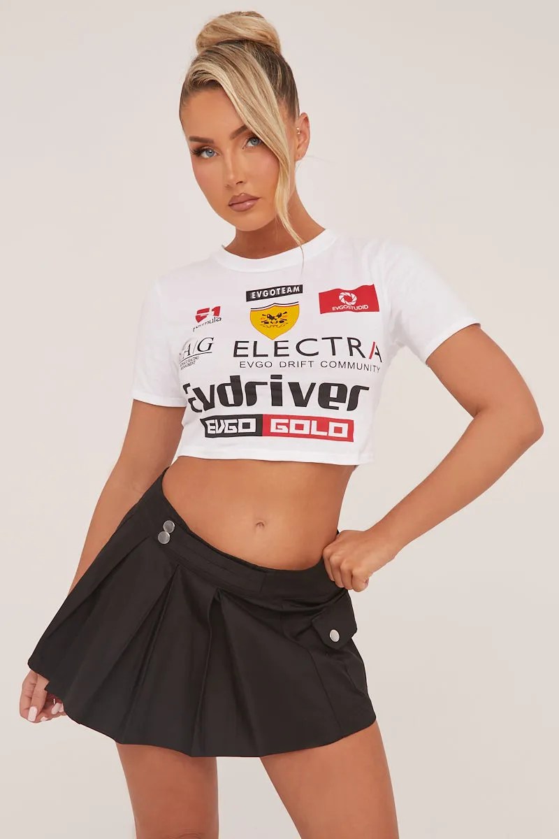 White Graphic Print Cropped T-Shirt - Lola