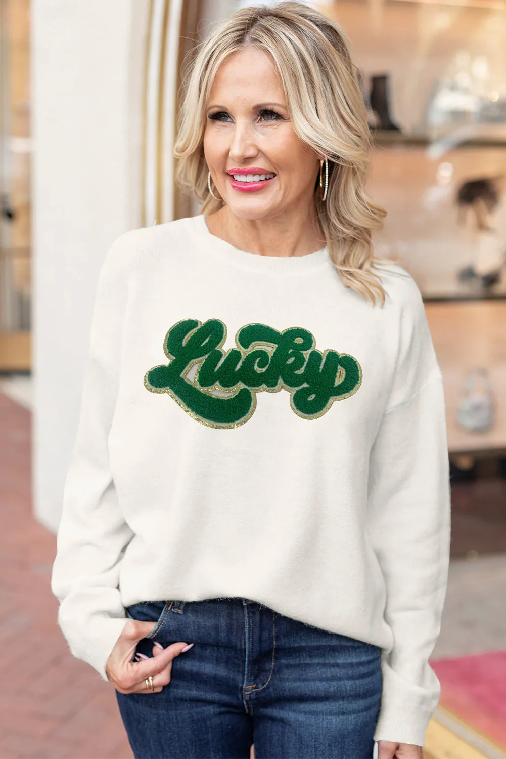 White Holly Jolly Round Neck Casual Sweater