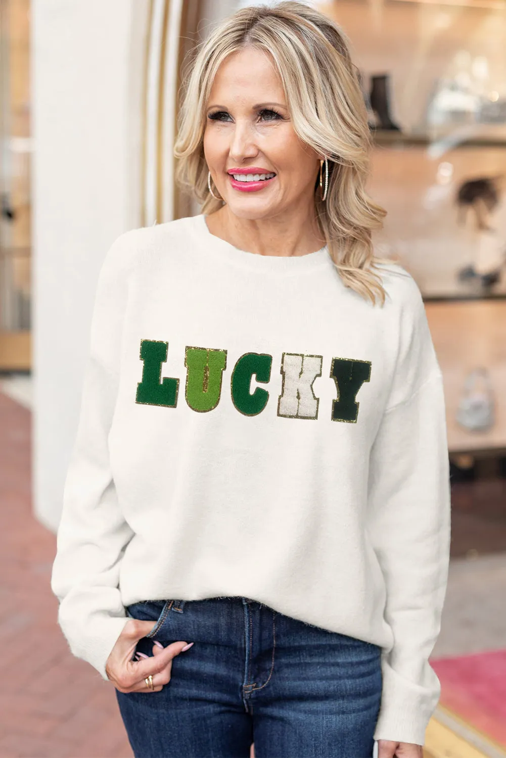 White Holly Jolly Round Neck Casual Sweater