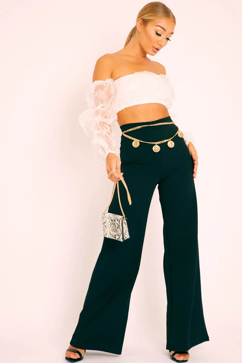White Organza Bardot Puff Sleeves Crop Top - Teresa