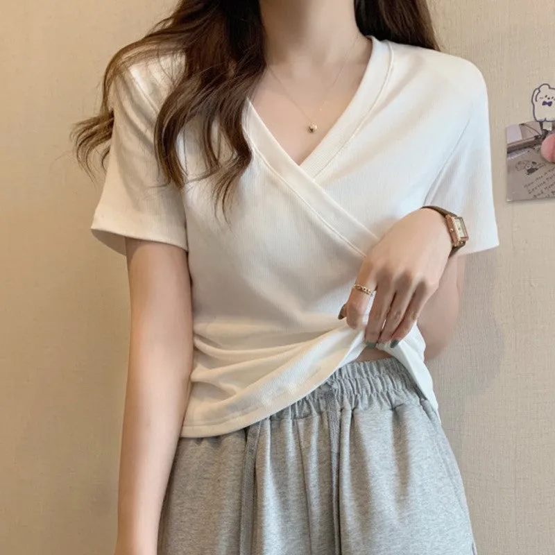 White Wrap Top With Side Ruching