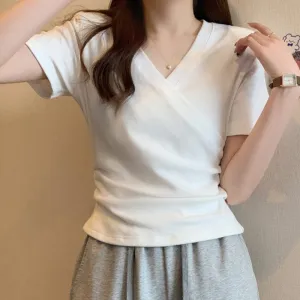 White Wrap Top With Side Ruching